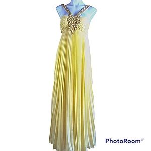 JOVANI Women's Embellished Evening Dress Formal Wedding Yellow Gown Dress Size 4